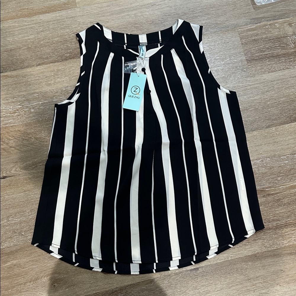 Black and White Striped Sleeveless Top